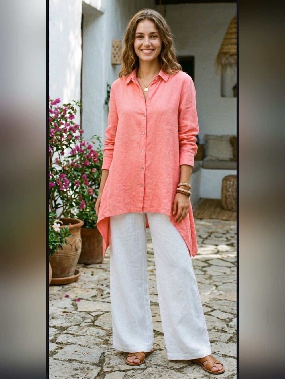 Cut Loose Pink Linen Button Up Tunic Top XL